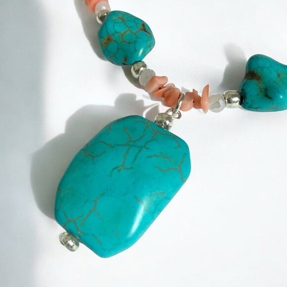REIMAGINED Turquoise Glass Beads Agate Necklace Earrings Set - Picture 4 of 10